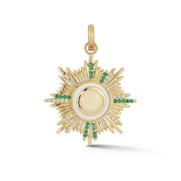14K Gold Diamond Opal & Emerald Victoria Medallion