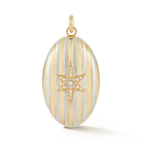 14K Yellow & White Gold Pearl & Diamond Lillian Locket victorian jewelry stella star celestial stripes custom necklace gifts for her