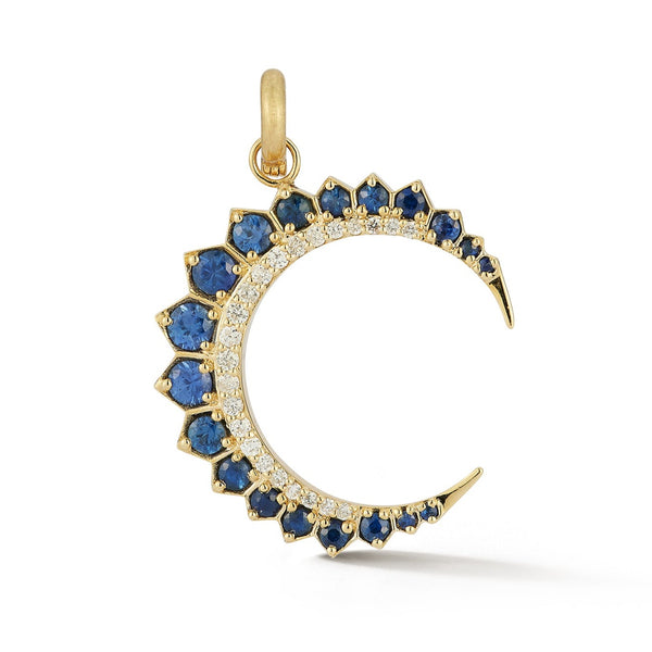 14K Gold Diamond & Blue Sapphire Crescent Moon Estelle Charm