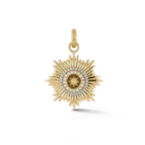 14K Gold Diamond Pearl & Bronze Brown Enamel Mini Vale Medallion