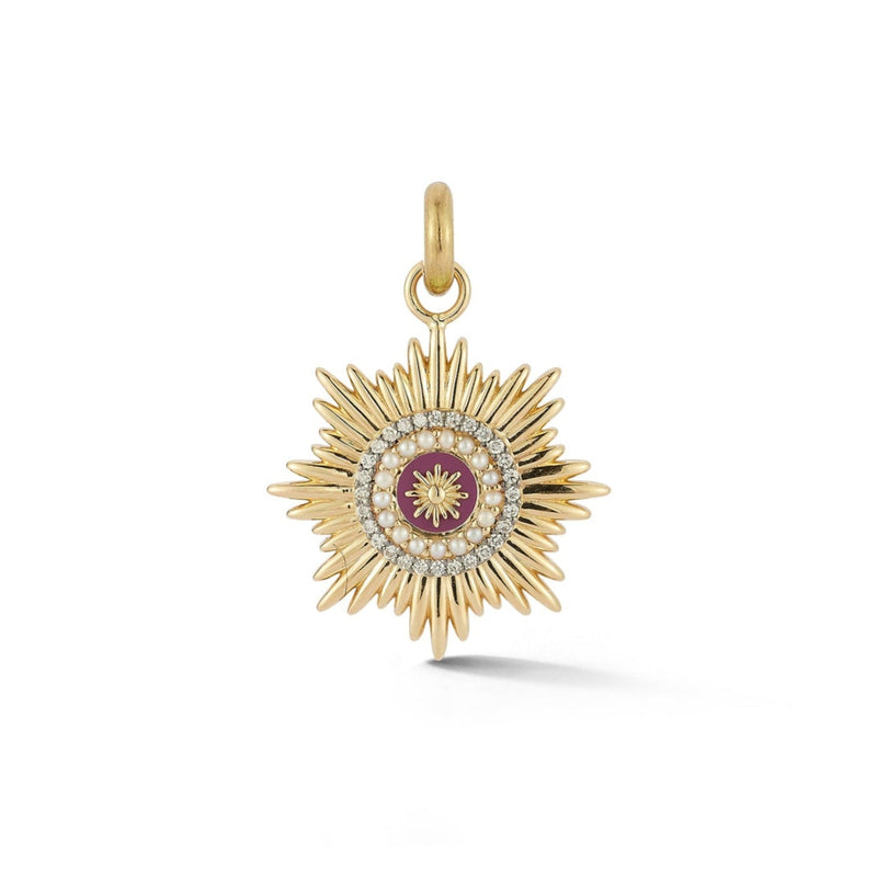 14k medal medallion damson maroon charm 