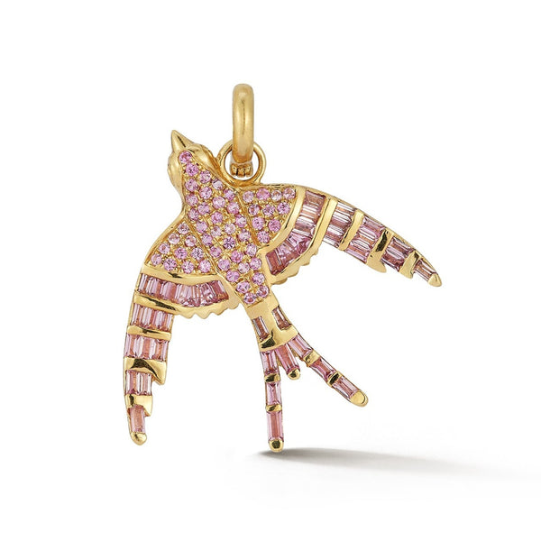 14K Gold & Pink Sapphire Evelyn Bird Charm - storrow