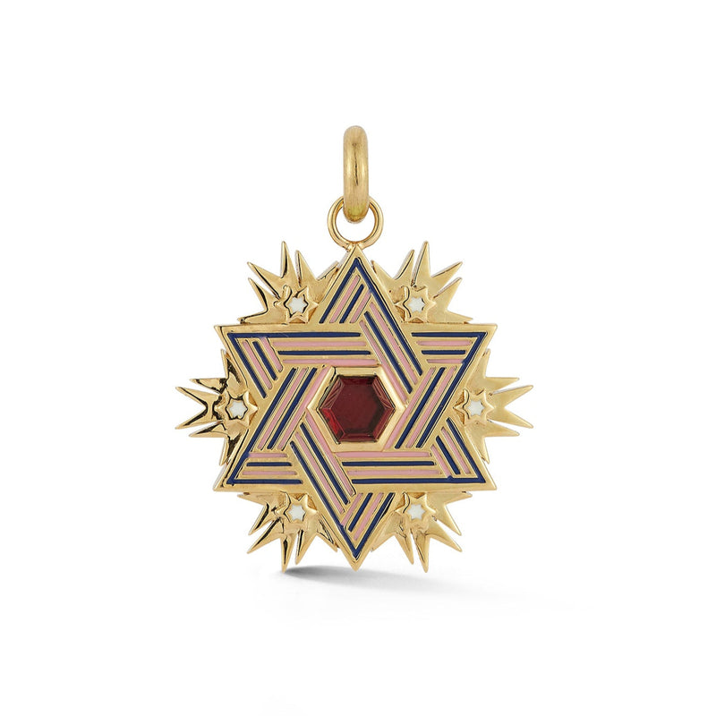14K Gold Garnet Enamel Liat Star of David Medallion UNIQUE israel garnet jewelry Magen David