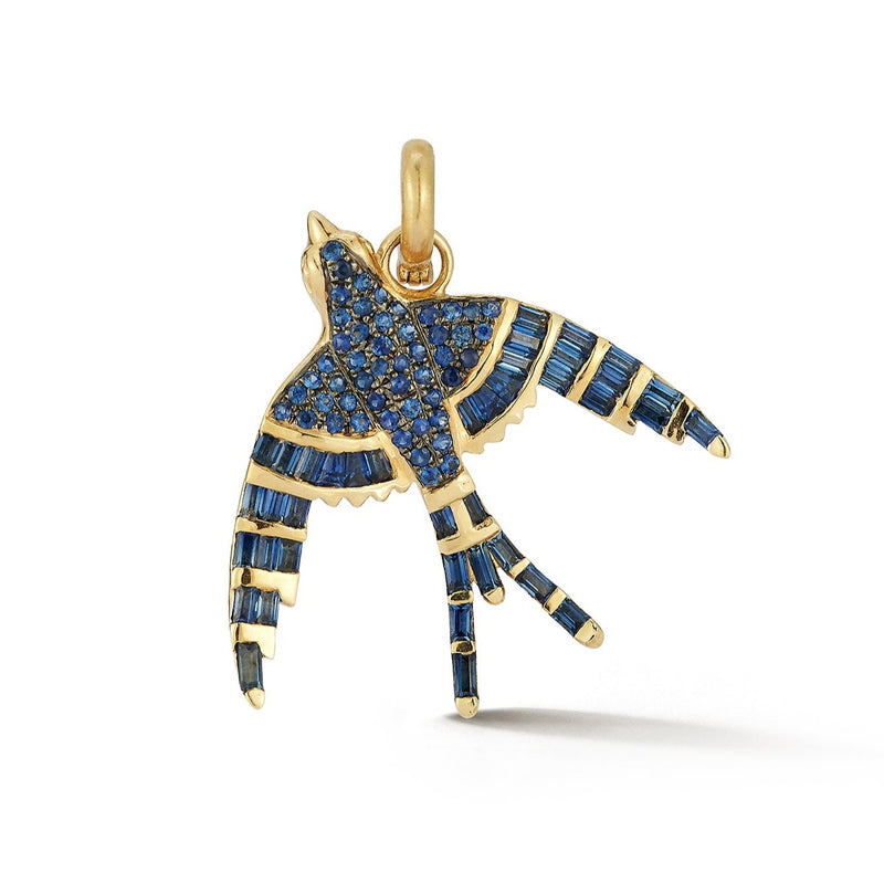 14K Gold & Blue Sapphire Evelyn Bird Charm - storrow