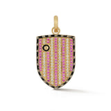 14K Gold Diamond Pink Sapphire & Enamel Walter Medallion