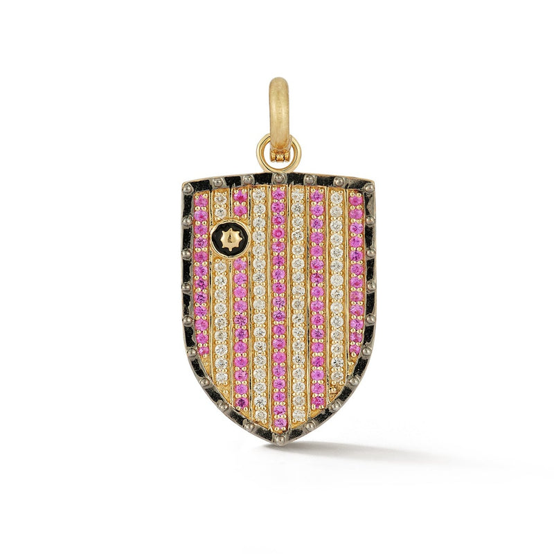 14K Gold Diamond Pink Sapphire & Enamel Walter Medallion