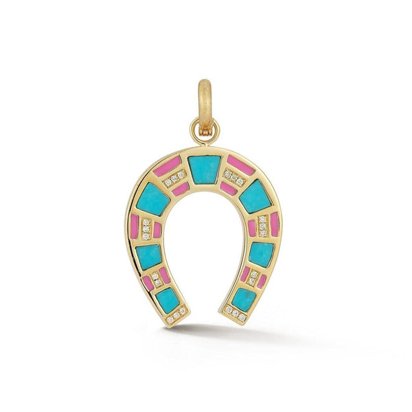 14K Gold Turquoise & Pink Enamel Hallie Charm