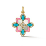 14K Gold Violet Flower Mixed Stone Charm