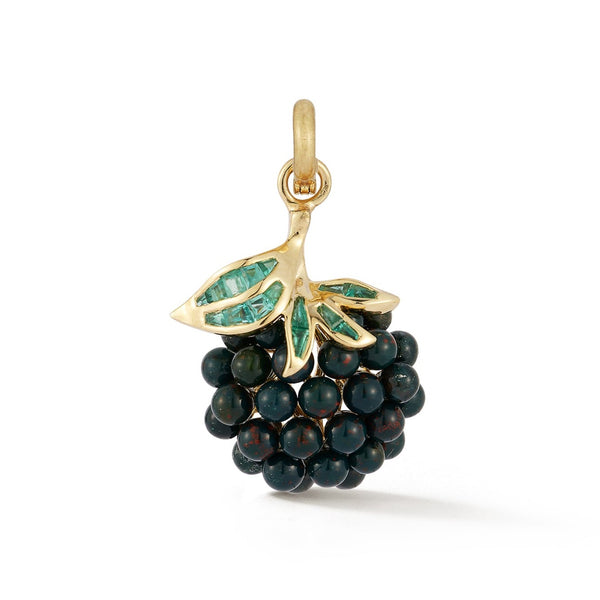 14K Gold Emerald & Bloodstone Wild Blackberry Charm