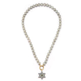 18" Grey 7mm Freshwater Pearl Ezra Necklace
14K Gold London Blue Topaz, Diamond & Enamel Star Of David Charm
All charms come with clip bails so they can be removed. 