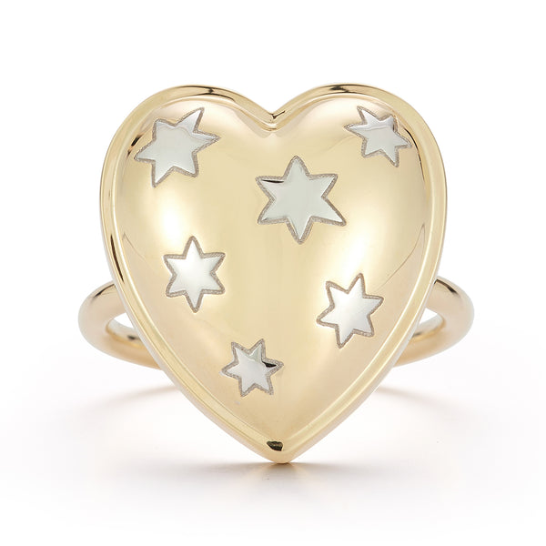 14K Yellow & White Mixed Metal Heart Cocktail Ring star of david gifts for her valentines day 