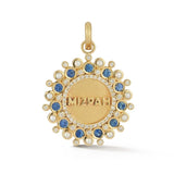 14K Gold Diamond Blue Sapphire & Pearl Mizpah Medallion