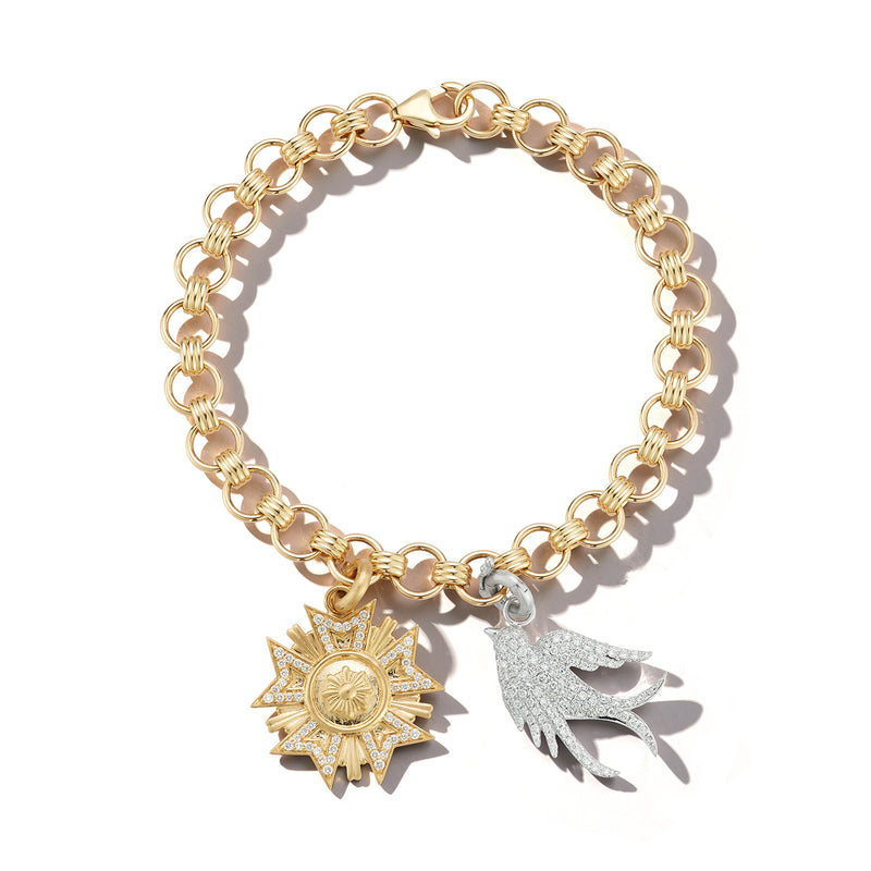 14K White Gold Birdie Florence & Everett Chain Bracelet book link victorian charm bracelet birdie bird swallow gift for her