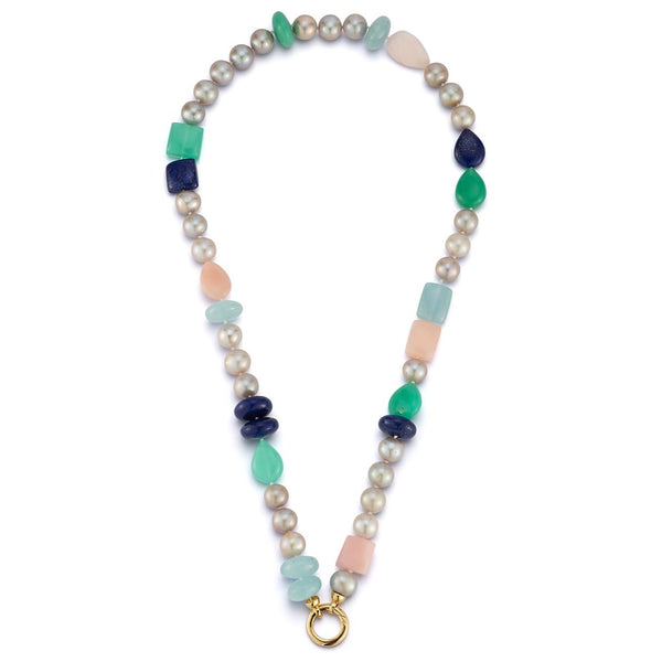 14K 18.5" 8MM Grey Freshwater Pearl & Gem Sweet Maisy #7 Necklace