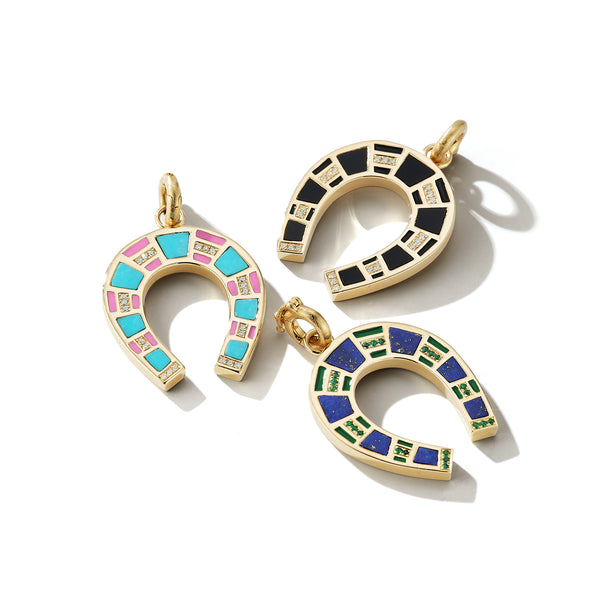 14K Gold Lapis & Emerald Hallie Horseshoe Charm