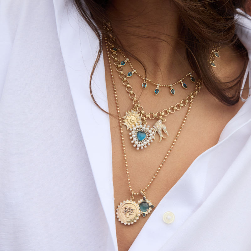 14K Gold Blue Topaz & Diamond Mini Nora Charm