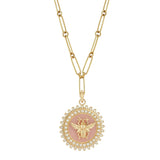 14K Gold Pink Opal Pearl Diamond Minnie Bee Medallion victorian inspired necklace jewelry gift for her white lotus jewelry 