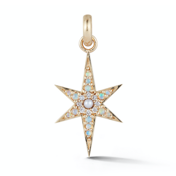 14K Gold Opal Pearl & Diamond Large Stella Charm - storrow