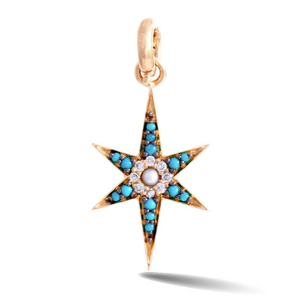 14K Gold Turquoise Pearl & Diamond Large Stella Charm - storrow