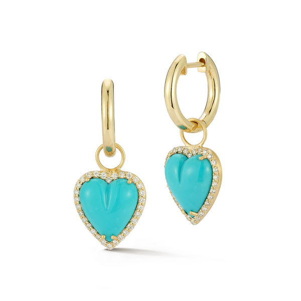 14K Gold & Turquoise Alana Diamond Heart Huggie Earrings