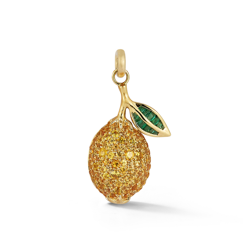 14K Gold Emerald & Yellow Sapphire Sour Lemon Charm