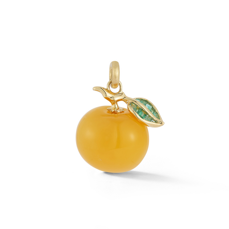 14K Gold Chrismatite & Emerald Sweet Orange Charm