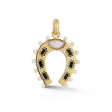 14K Gold Onyx Opal & Pearl Holly Horseshoe Charm