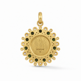 14K Gold Diamond Green Tourmaline & Pearl Mizpah Medallion