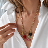 14K Gold Emerald & Rhodochrosite Sweet Cherry Charm