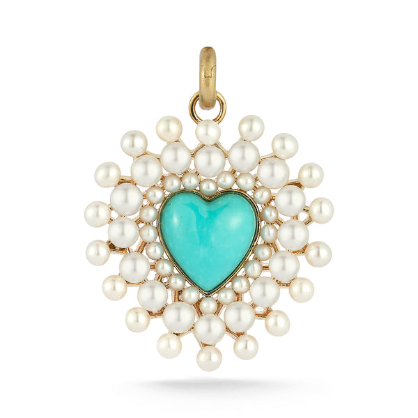 14K Gold Turquoise & Pearl Cluster Juliana Heart Charm