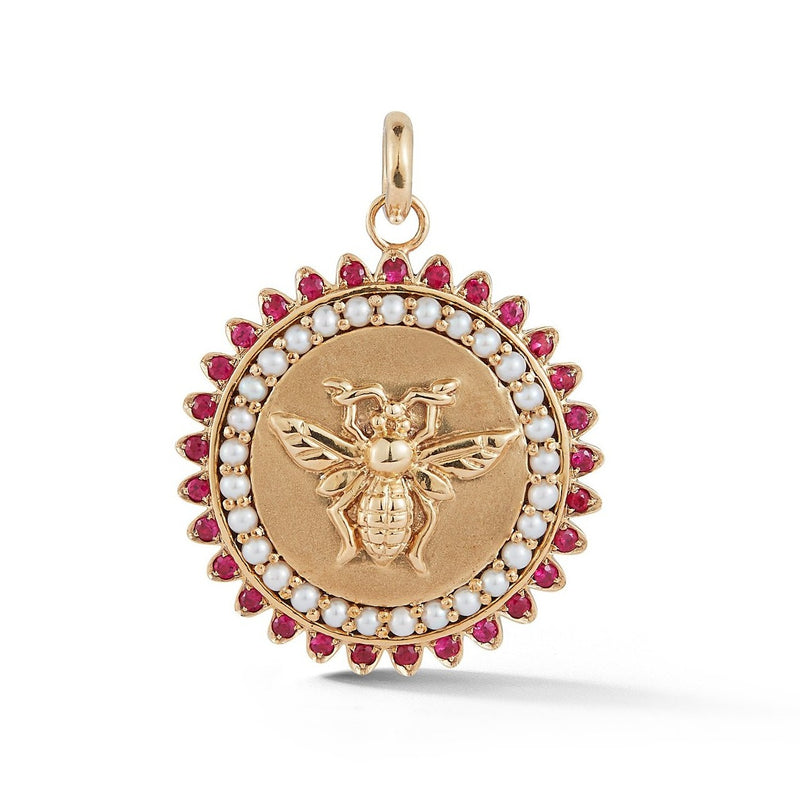 14K Gold Ruby & Pearl Millie Medallion - storrow