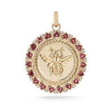 14K Gold Pink Garnet Heart & Diamond Matilda Medallion