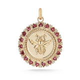 14K Gold Pink Garnet Heart & Diamond Matilda Medallion