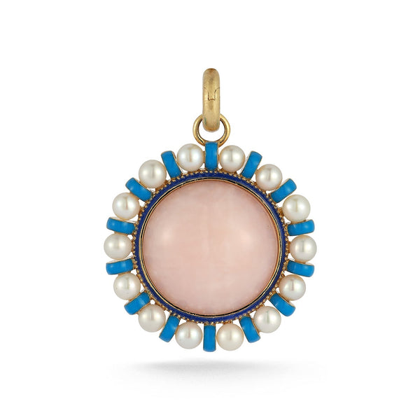 14K Gold Pink Opal Pearl & Blue Enamel Libby Charm