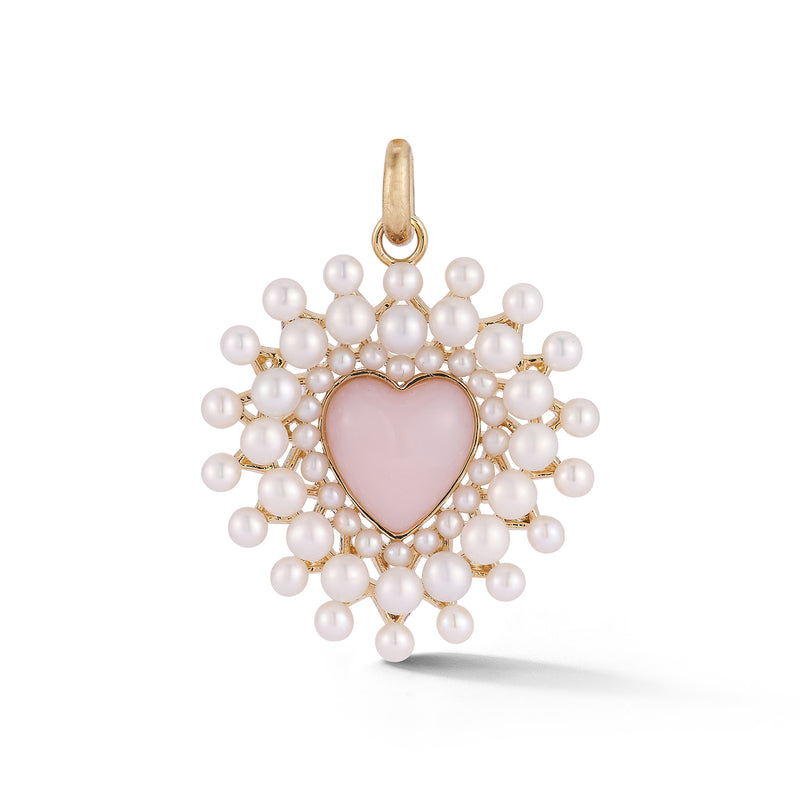 14K Gold Pink Opal & Pearl Cluster Juliana Heart Charm