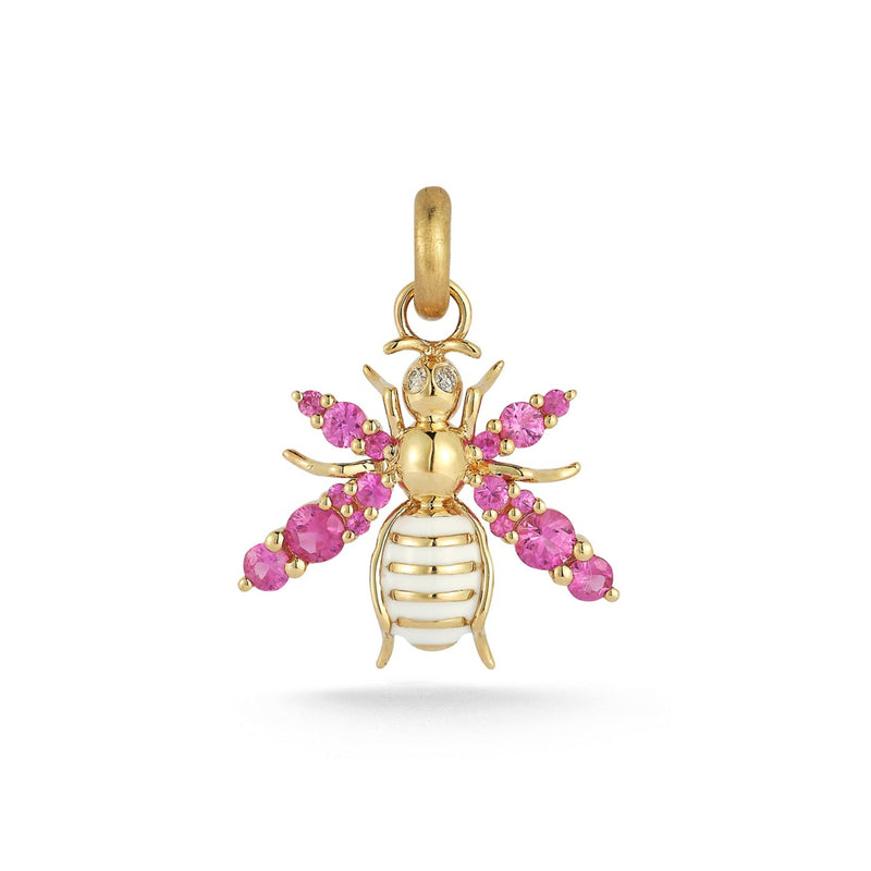 14K Gold Diamond Pink Sapphire & Enamel Betty Bee Charm