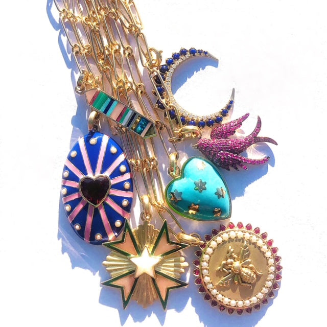 14K Gold Pink Opal Malachite & Enamel Emmeline Charm - storrow