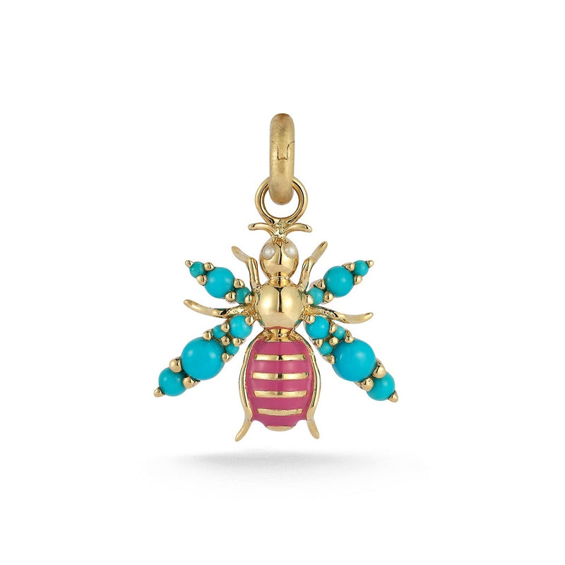 14K Gold Pearl Turquoise & Enamel Betty Bee Charm