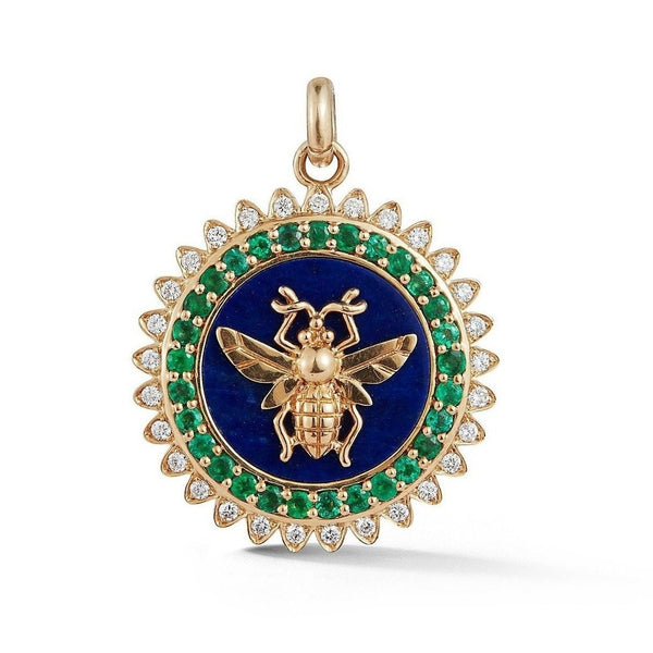 14K Gold Lapis Emerald Diamond Minnie Medallion - storrow