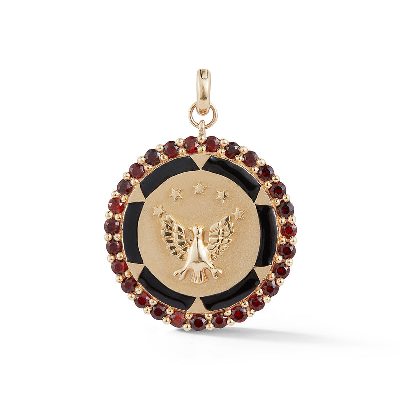 14K Gold Garnet Enamel Eagle Martha Medallion - storrow