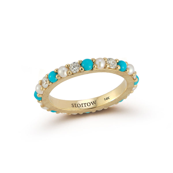 14K Gold Turquoise Diamond & Pearl Iris Ring - storrow