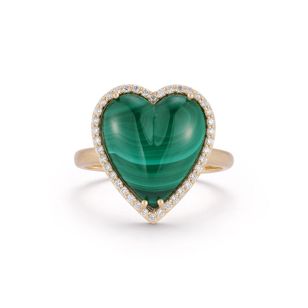 14K Gold Diamond & Malachite Alana Large Heart Ring