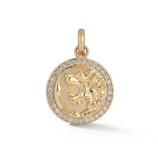 14K Gold & Diamond Victorian Lion Olive Medallion - storrow