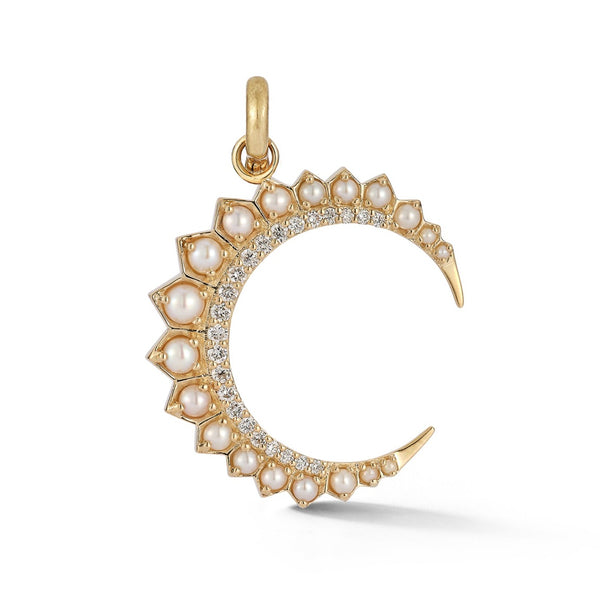 14K Gold Diamond & Pearl Crescent Moon Estelle Charm - storrow