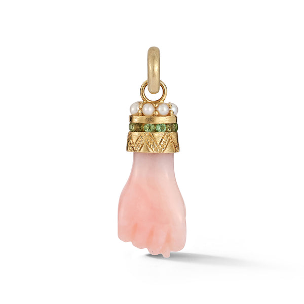 14K Gold Pink Opal Green Tourmaline & Pearl Figa Flossie Charm - storrow