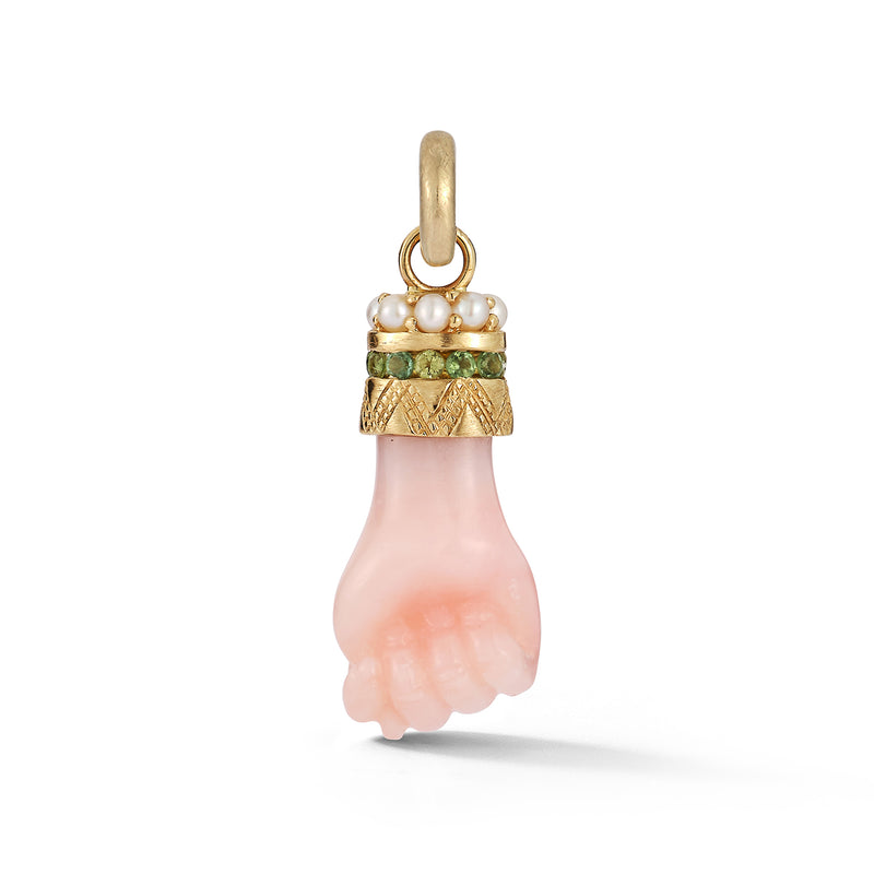 14K Gold Pink Opal Green Tourmaline & Pearl Figa Flossie Charm - storrow