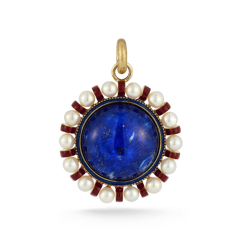 14K Gold Lapis Pearl & Enamel Libby Charm