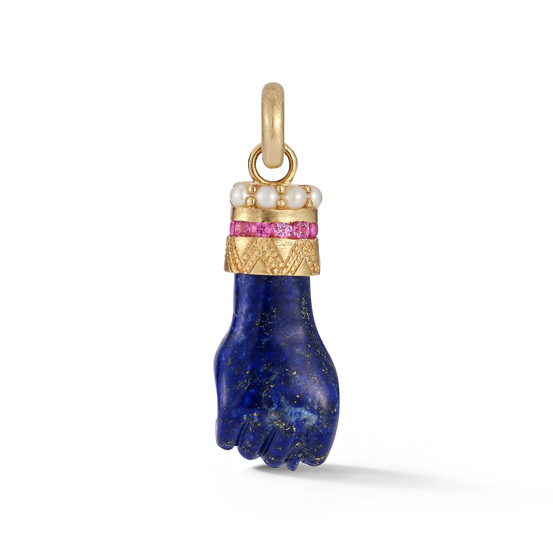 14K Gold Lapis Pink Sapphire & Pearl Figa Flossie Charm - storrow