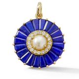 14K Gold Lapis Diamond & Pearl Emily Large Charm