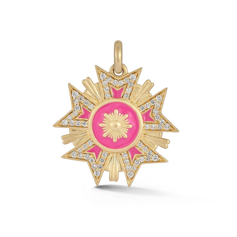 14K Gold White Diamond & Hot Pink Enamel Florence Charm - storrow